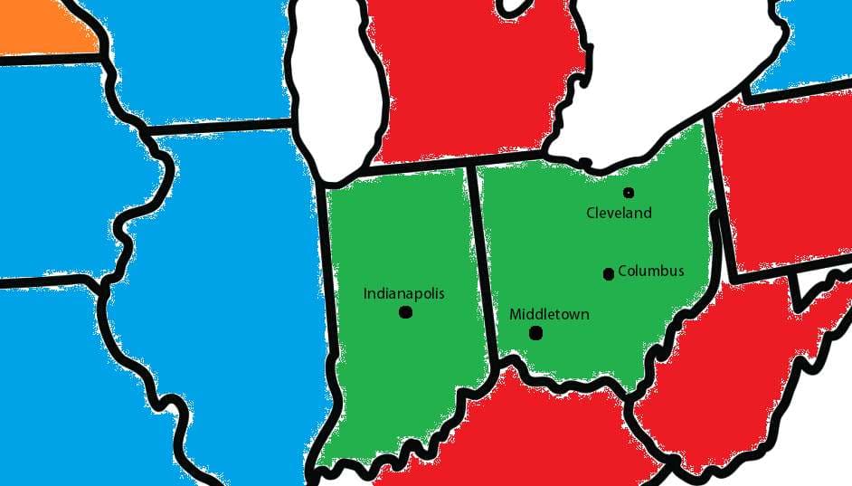 Map showing Rentacomputer.com service areas during the 1990s