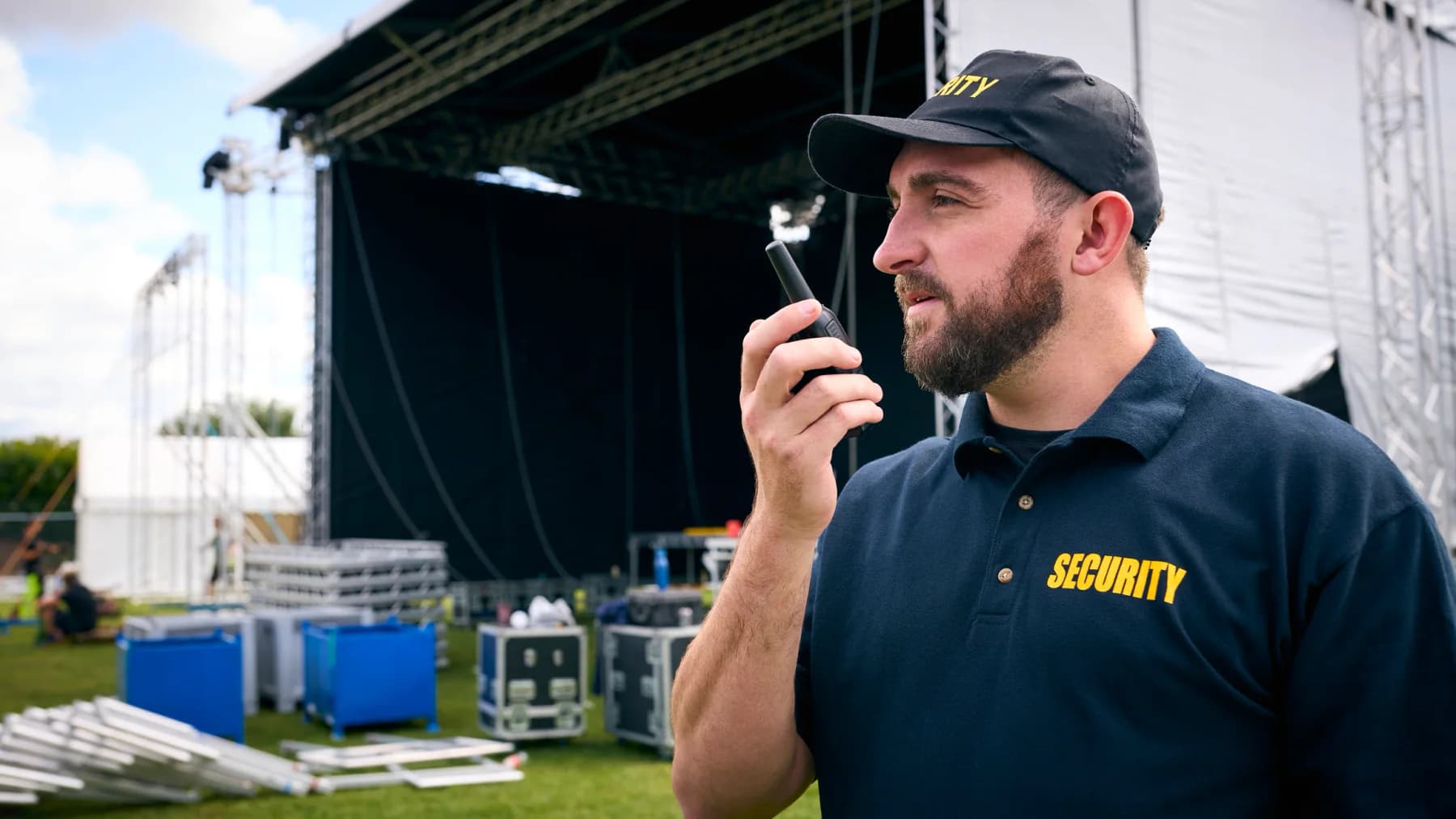 Event staff using rental two way radios for venue coordination security communication and operations support