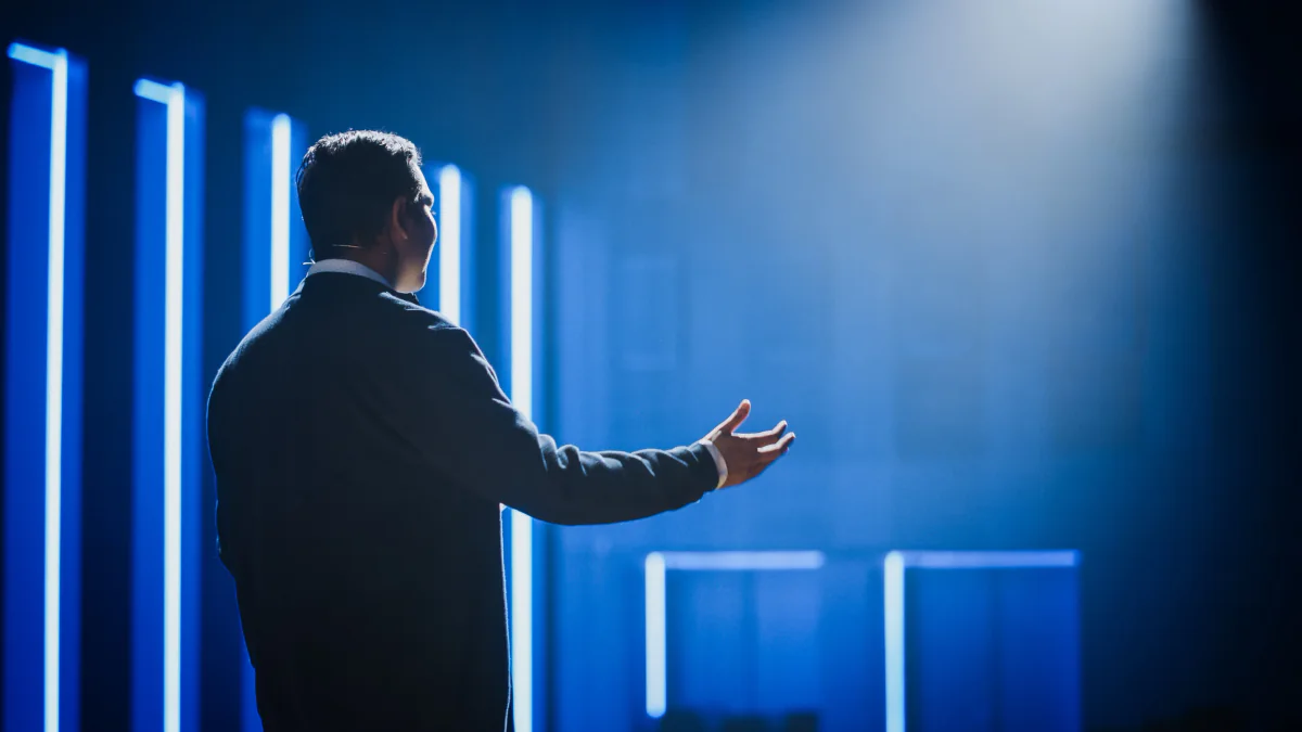 Branding and atmosphere lighting used in ballroom sponsor and networking environments