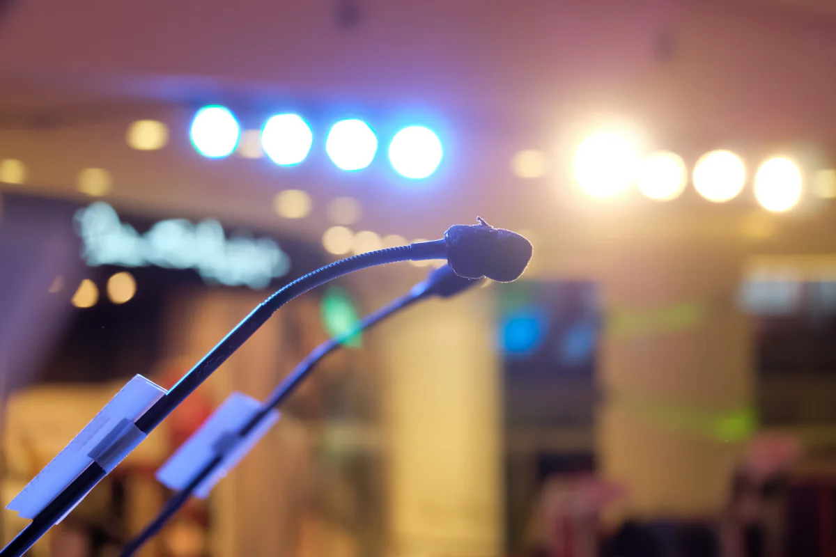 Event and ballroom sound system setup for general session keynote or ceremony audio support