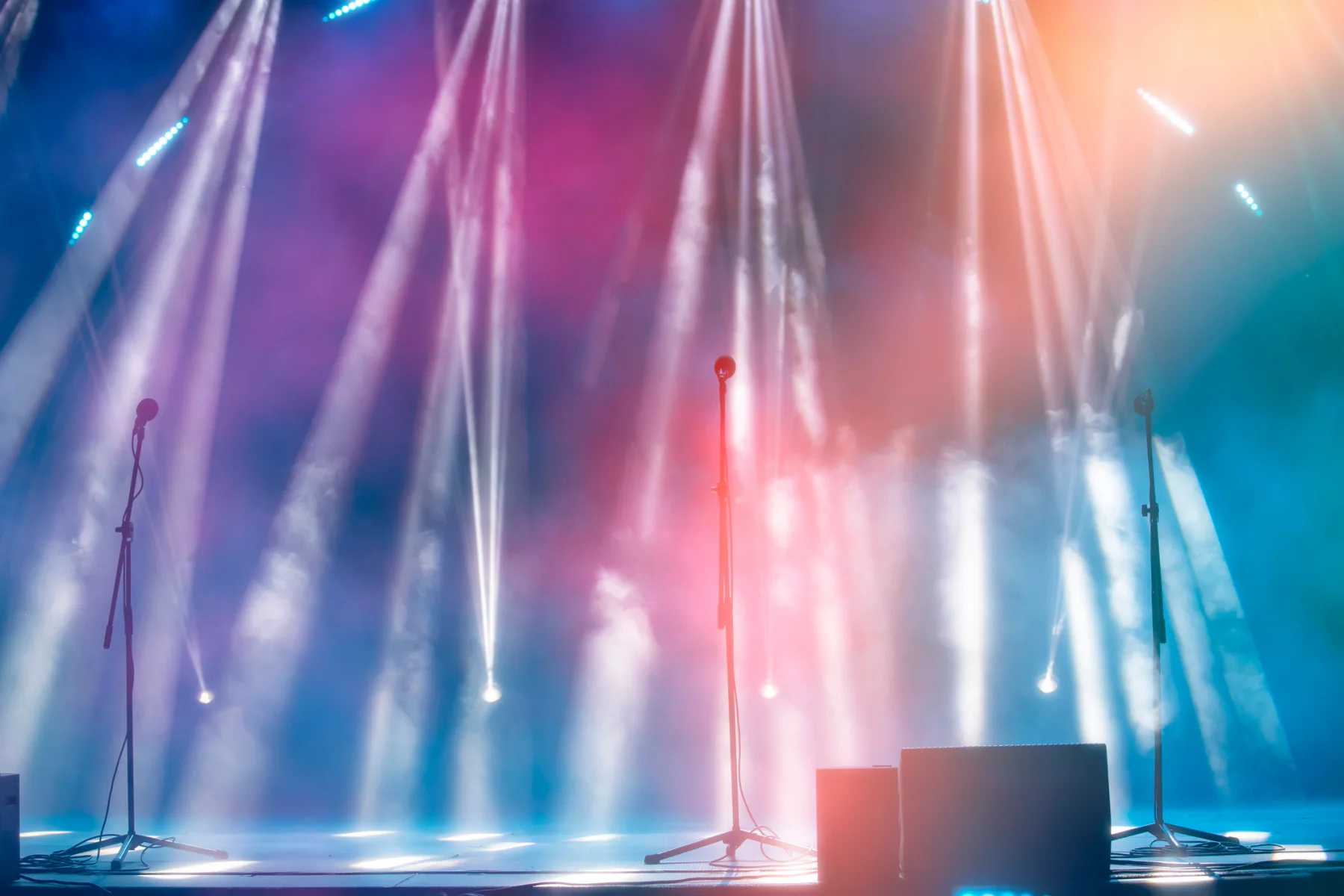 Sound system rental setup with speakers and mixer for meeting conference and event audio