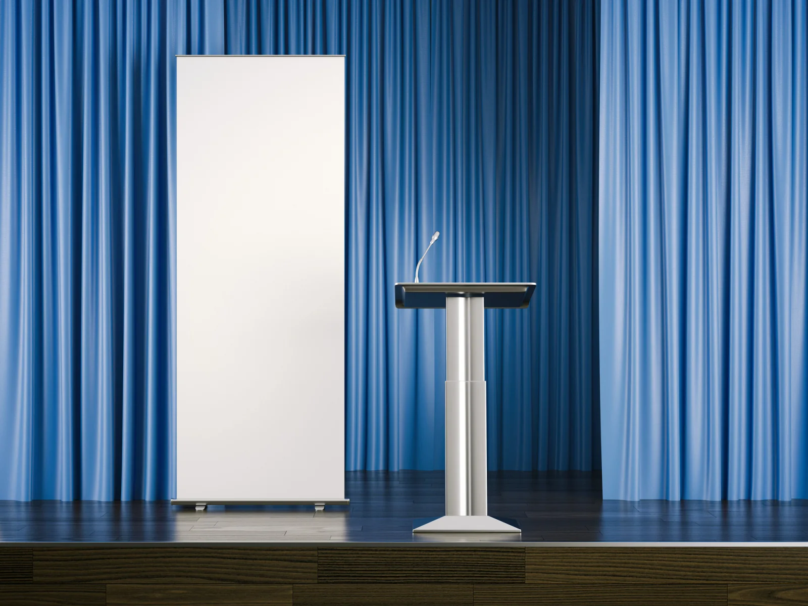 Podium and presentation area on a stage for corporate speaking training and business events