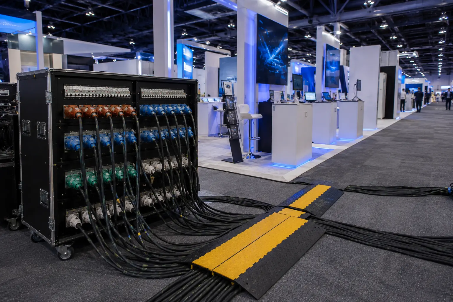 Trade show power setup supporting booth displays kiosks and attendee engagement technology