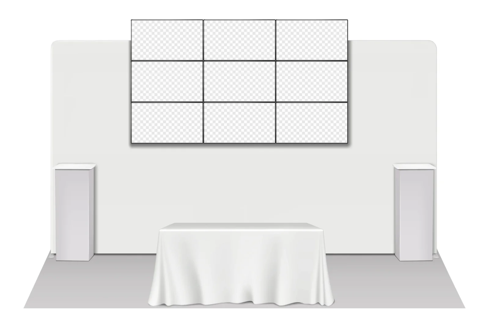 3x3 LCD video wall on a stage or in a large exhibit environment showing high impact visual content