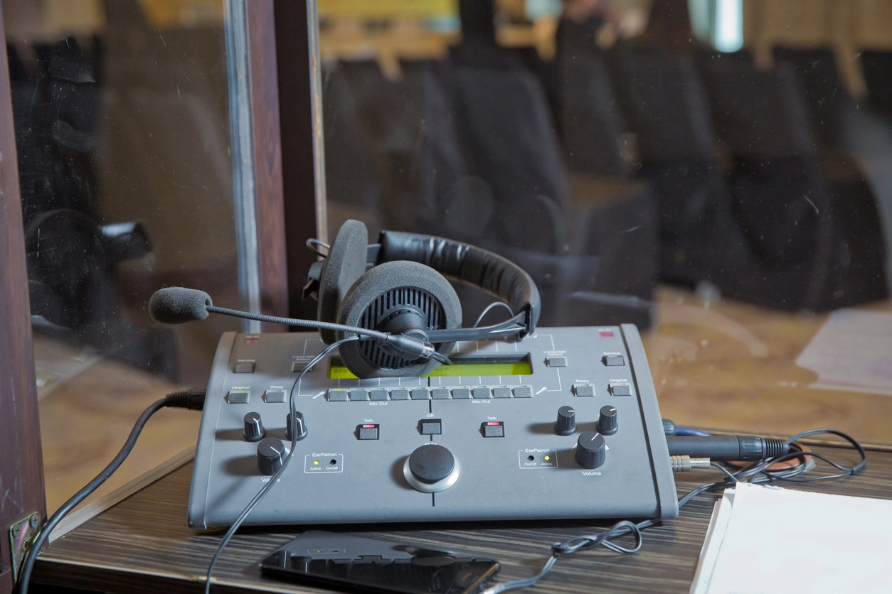 Professional conference interpretation equipment for a multilingual event