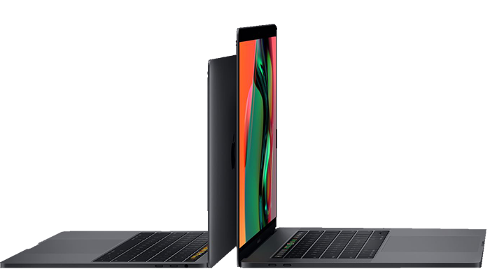 A 13-inch and a 15-inch MacBook Pro back-to-back