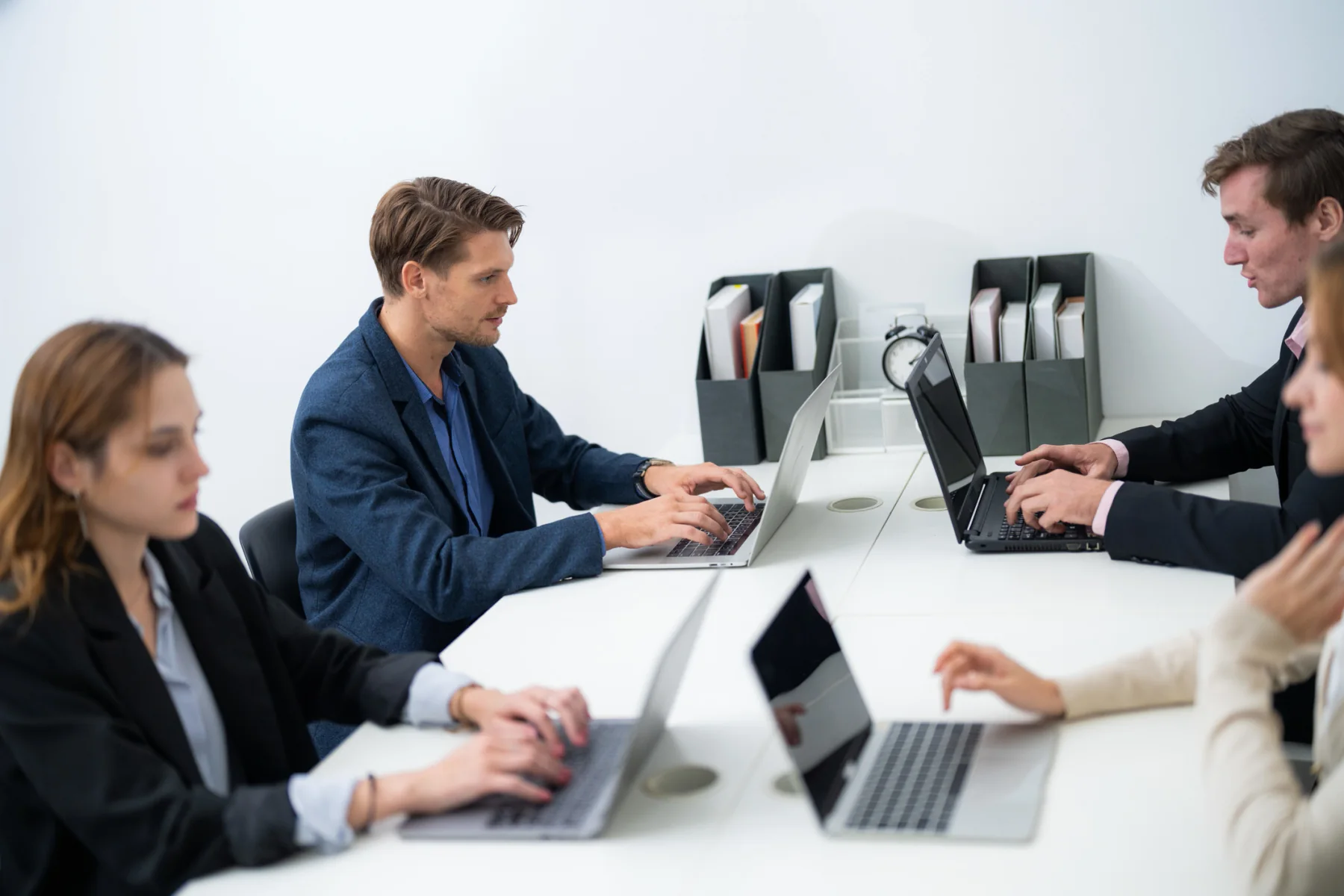 Modern temporary office with printers, copiers, and office support equipment available for staff