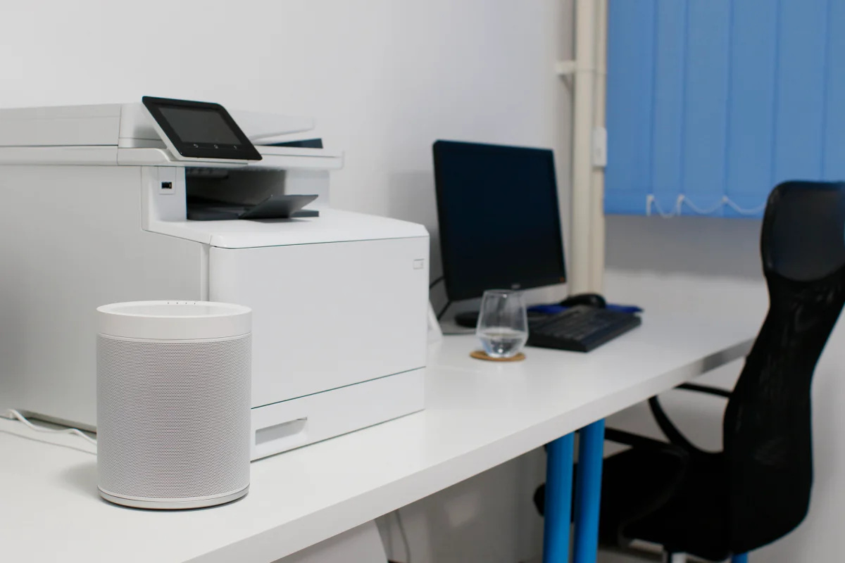 Office copiers, printers, and document equipment supporting a temporary workspace and project office