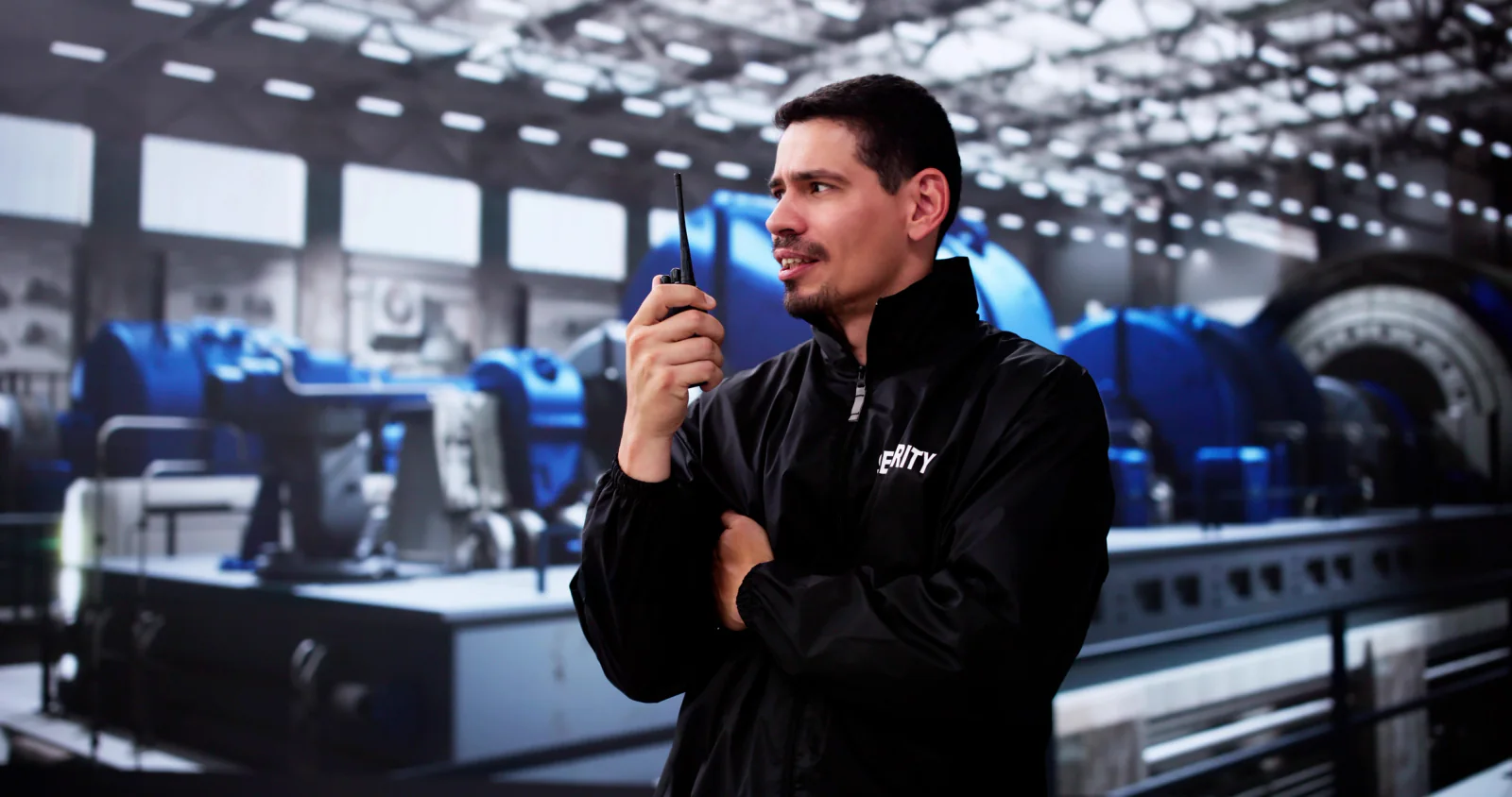Security team using rental two way radios for entrance management safety coordination and incident response