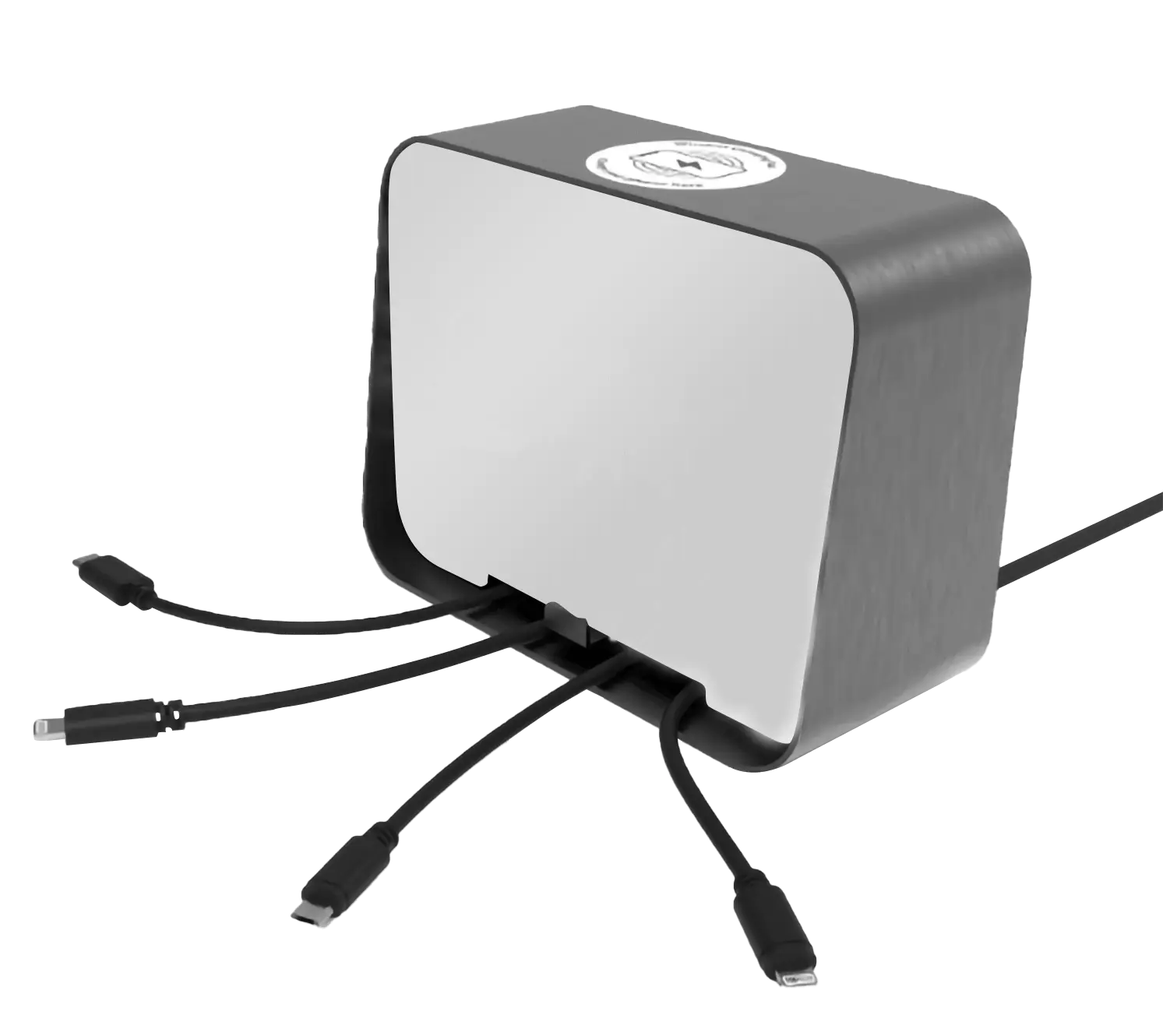 High top charging hub rental with device charging cables and branded display space