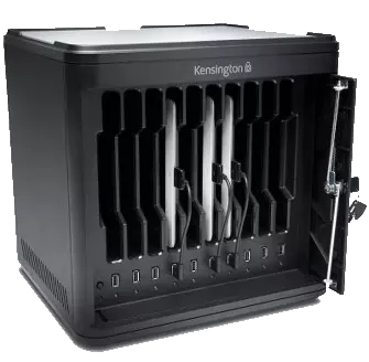 iPad charging station rental with multiple tablets plugged in for charging