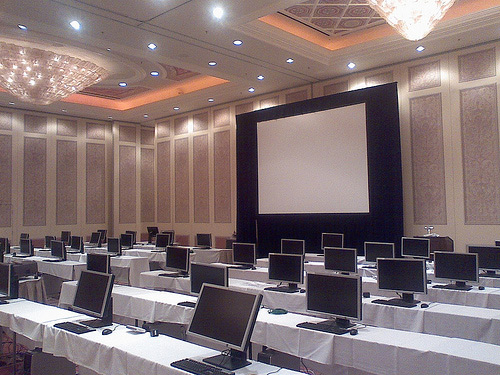 Rented desktops set up for a training session