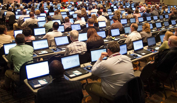 Rented desktops set up for a training session