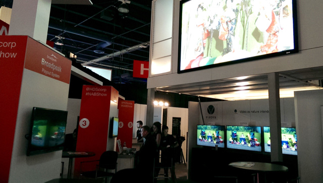 A selection of rented audio-visual equipment at a convention booth
