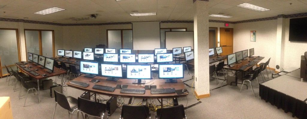 Rented desktops set up for a training session