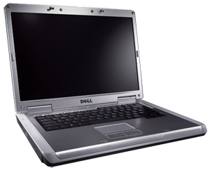 Gray Dell laptop with black screen