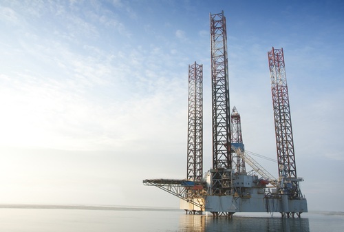An oil rig on the open ocean