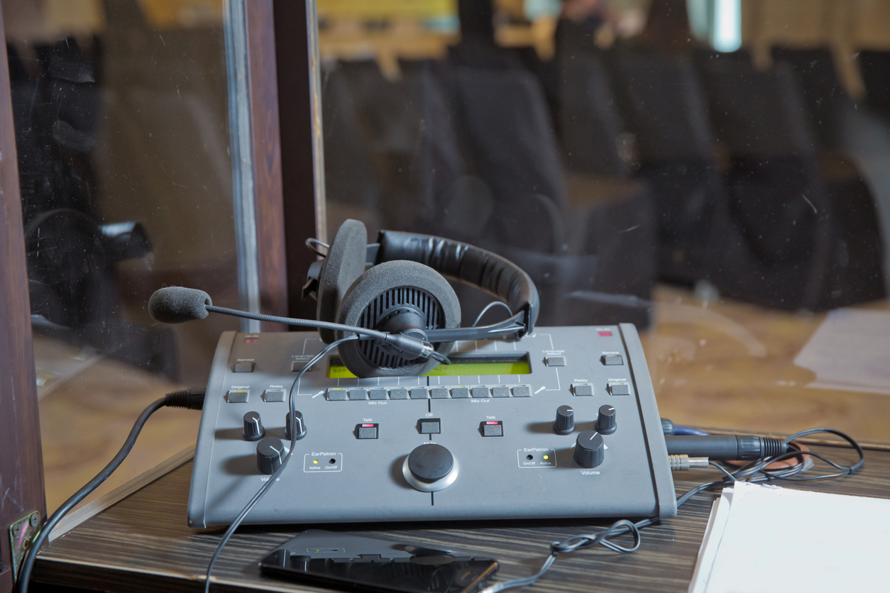 Professional conference interpretation equipment for a multilingual event
