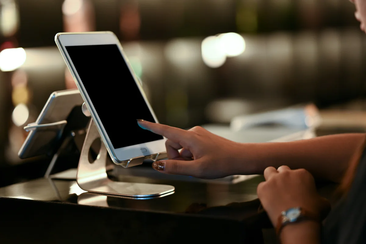 Tablet rentals set up as kiosks at an event registration area
