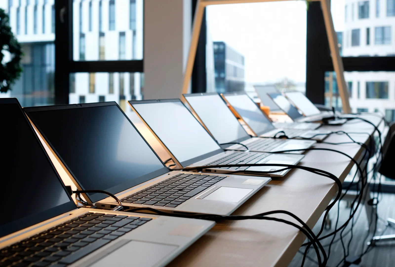 Rental laptops arranged for a business training session