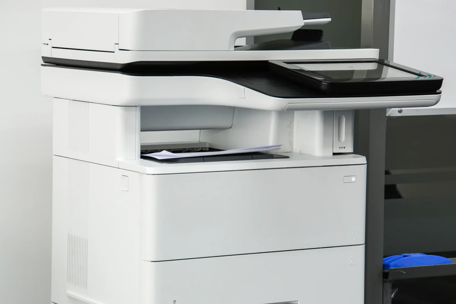 Multifunction printer with touchscreen control panel for print, copy, scan, and fax office workflows