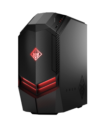 An angled view of a gaming desktop with red accent lighting