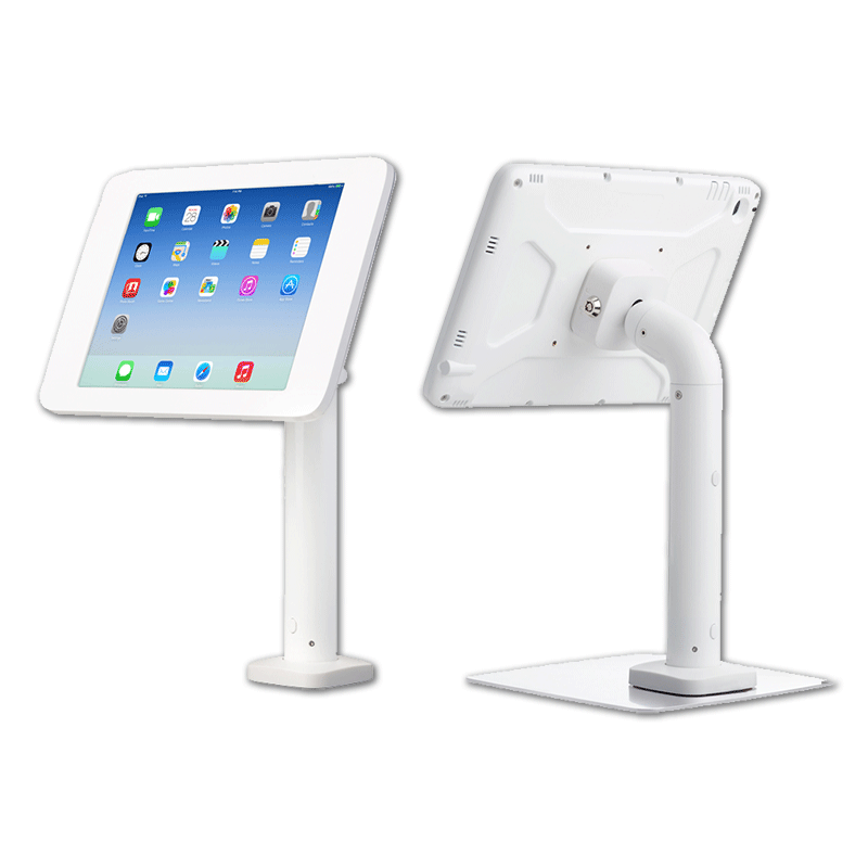 A tabletop kiosk with an iPad installed