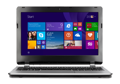 A basic Windows laptop with the screen open to display the Windows icons