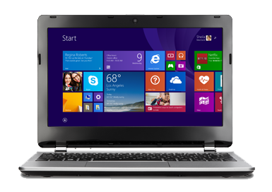 Windows Notebook Computer Rental A laptop with the screen powered on showing the Windows start menu