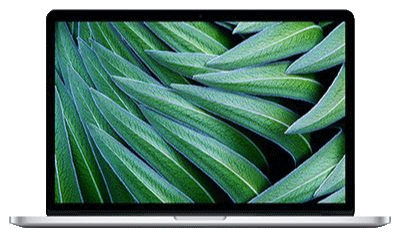 An Apple MacBook Pro with the screen open to display the background