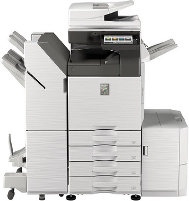 A frontal view of a Sharp MX Series copier