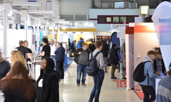 Attendees in a convention show hall