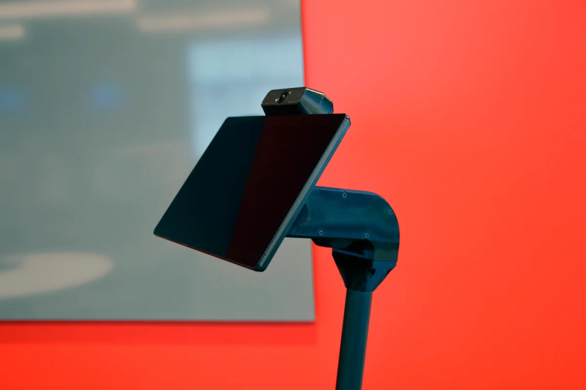 Tablet accessory setup with floor stands and enclosures for kiosks, registration, and self service event use