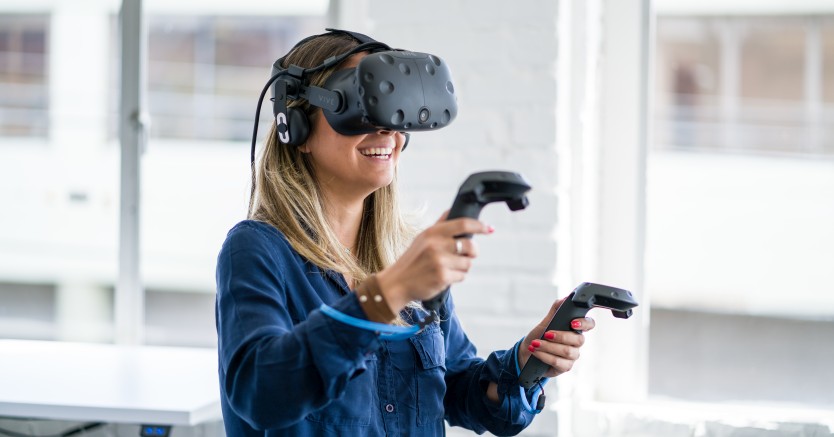 Virtual reality equipment rentals Woman wearing VR headset