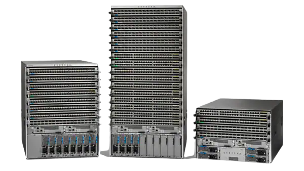 Three different Cisco Nexus switches sit side-by-side