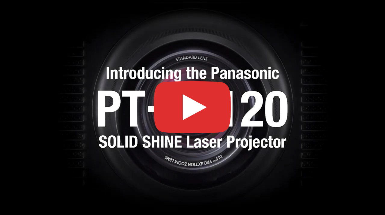 A text overlay descibring the Panasonic-PT-RZ120 Projector