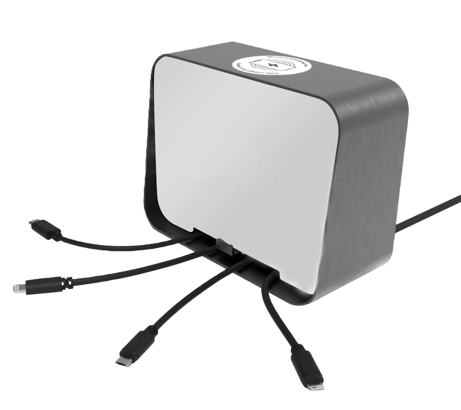 A high top charging hub showing branding opportunities and available charging features