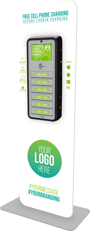 A Charging Locker with a customizable video screen and custom branding opportunities.