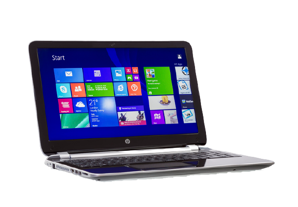 Affordable Laptop Rentals An open Windows based laptop with the homescreen displayed on the screen