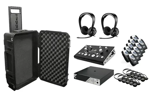 wireless headsets and receivers for simultaneous interpretation at a conference